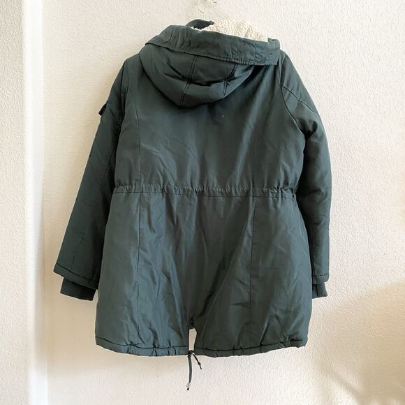 Steve Madden Womens Forest Green Faux Fur Lined‎ Hood Parka Coat Jacket Large - Picture 13 of 13